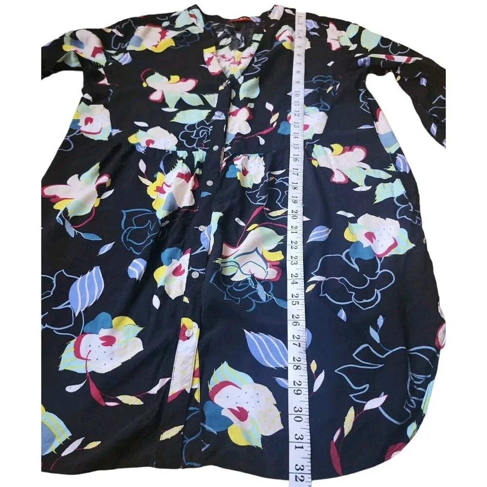 Josie Natori Floral Beach Artsy Minidress Womens Small Black Button Down Spring